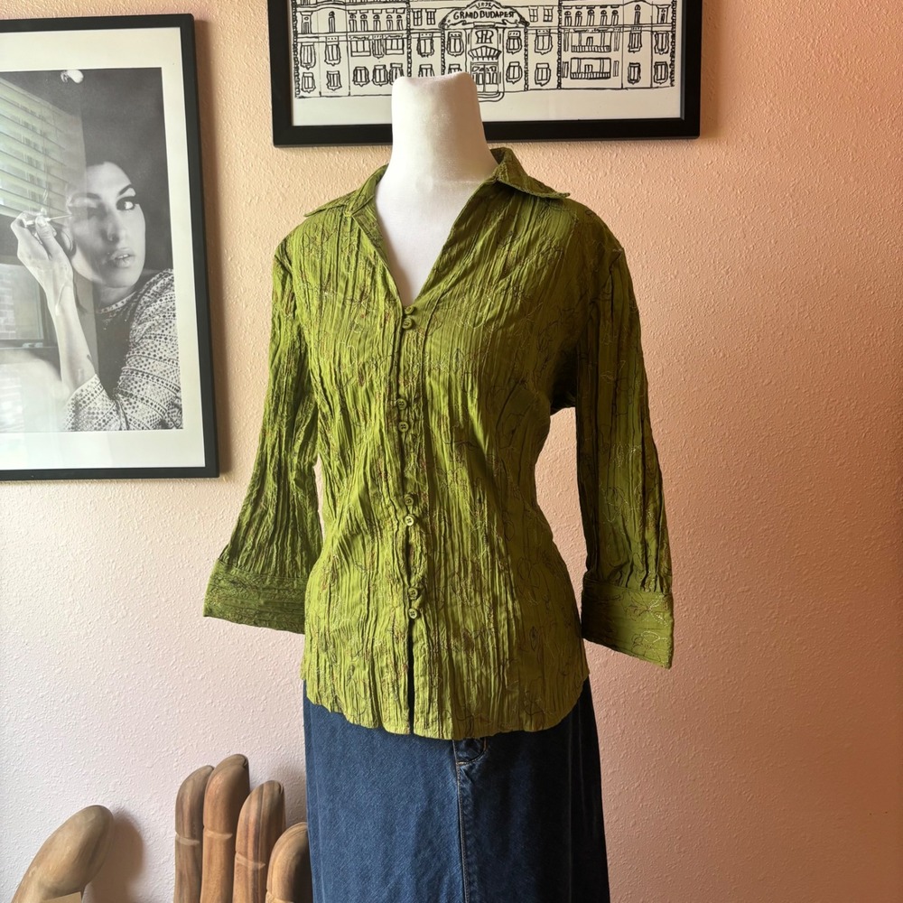 Y2K Crinkle Gorpcore Button Down Blouse